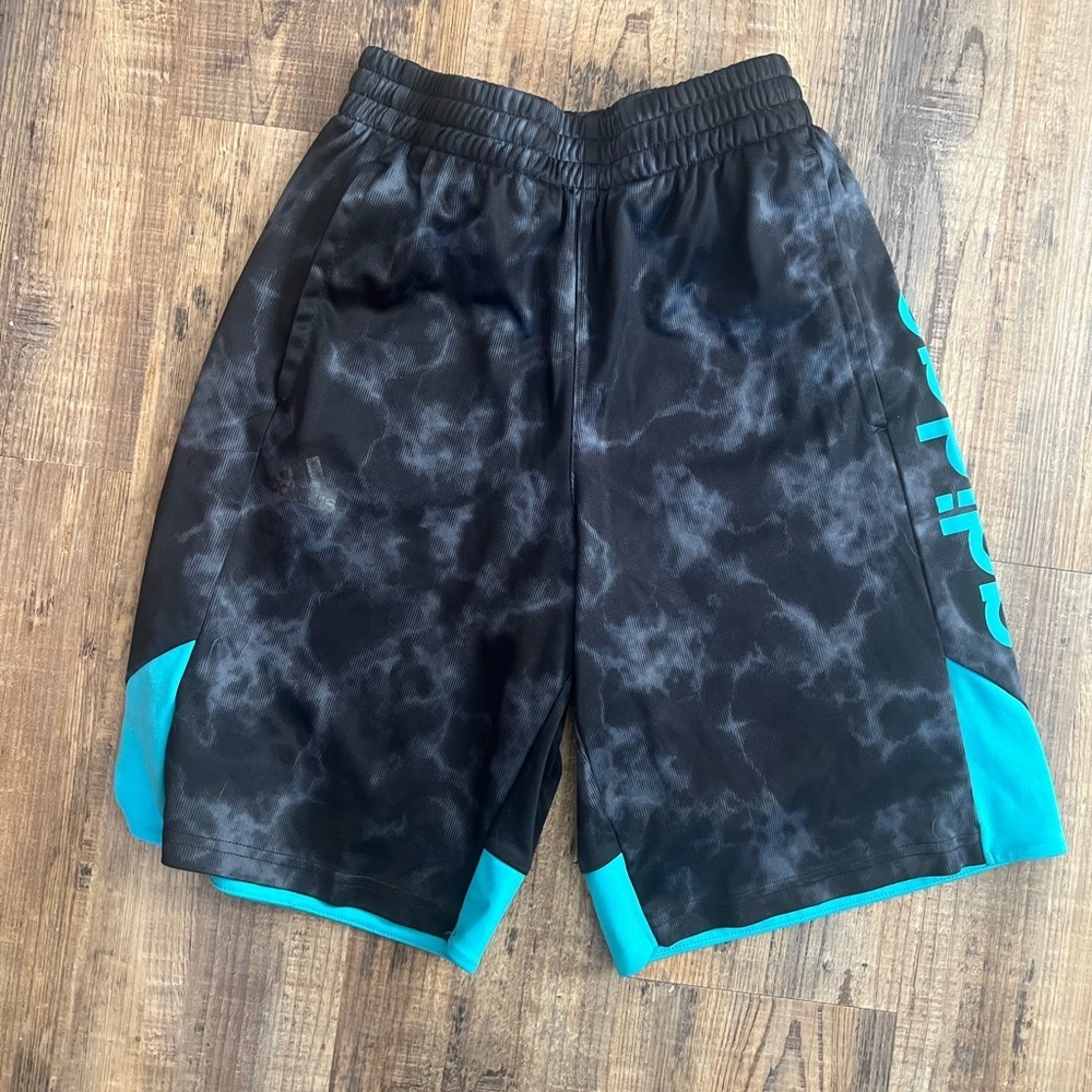 Adidas Blue and Black Athletic Shorts with Elastic Waistband